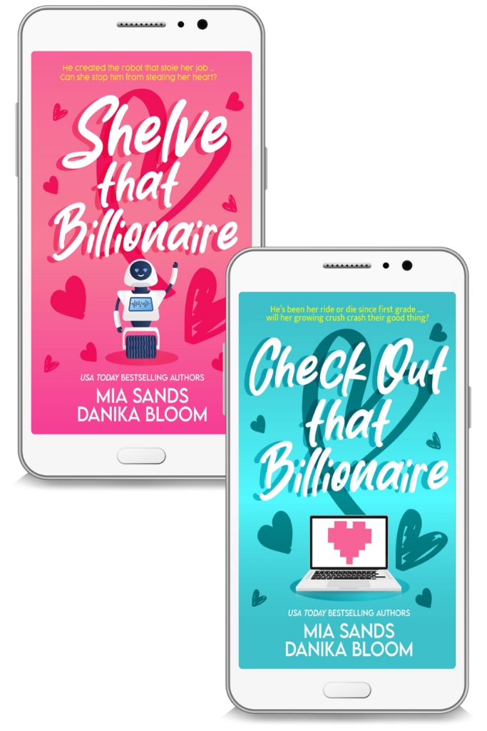 Two cell phones with book covers for Shelve that Billionaire and Check Out that Billionaire